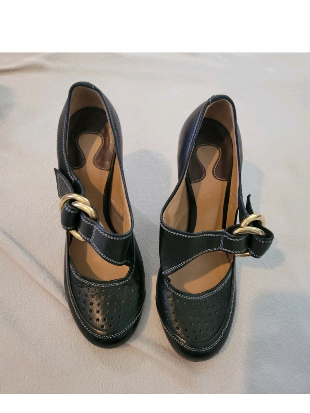 Chloé Black Leather Mary Jane Round Toe Buckle Pumps Women’s Size 37